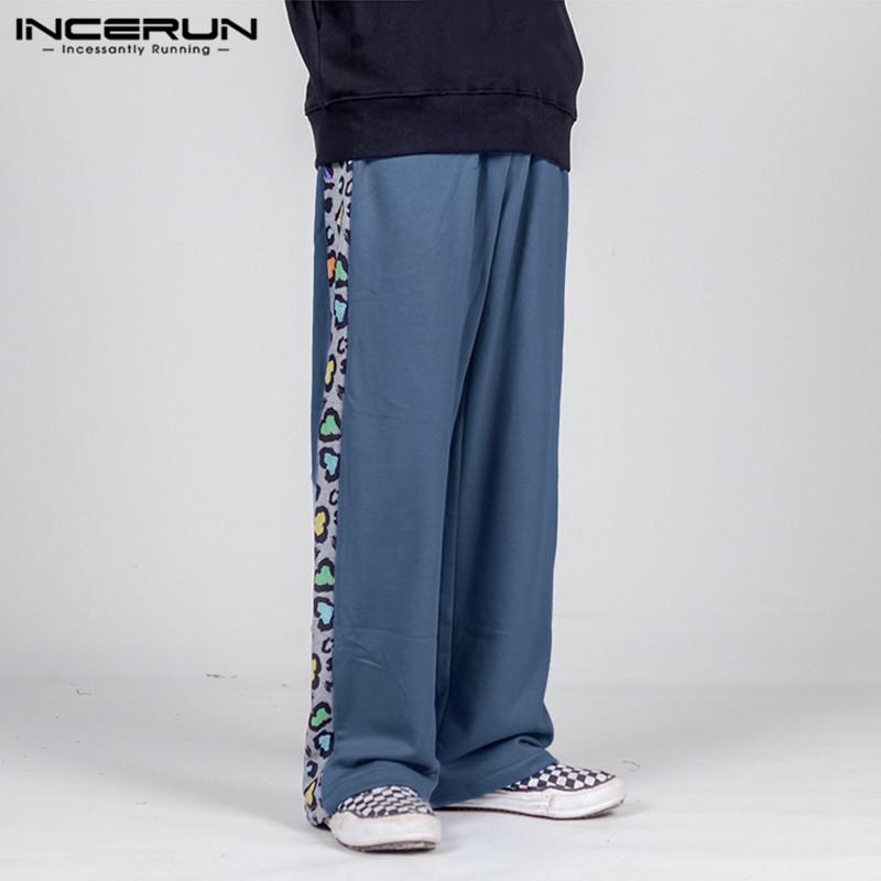 

Men Patchwork Casual Pants INCERUN Fashion Leopard Printed Drawstring Trousers Man Baggy Sweatpant Loose Straight Bottoms -5XL, Black