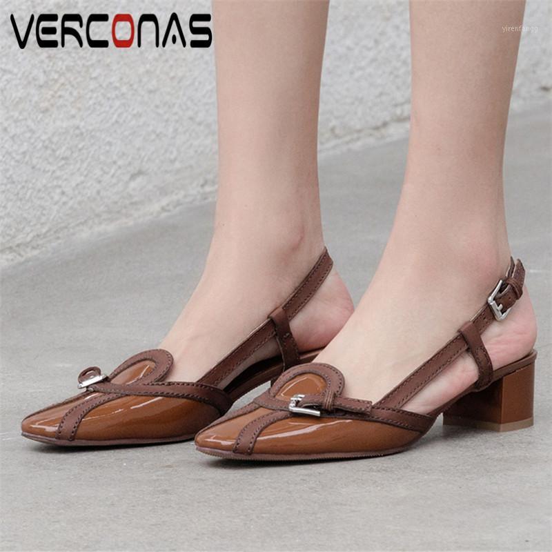 

VERCONAS Women New Arrival Elegant Rome Thick Heel Slippers Round Toe High Heels Sandals Party Pumps Genuine Leather Shoes Woman1, Xingse