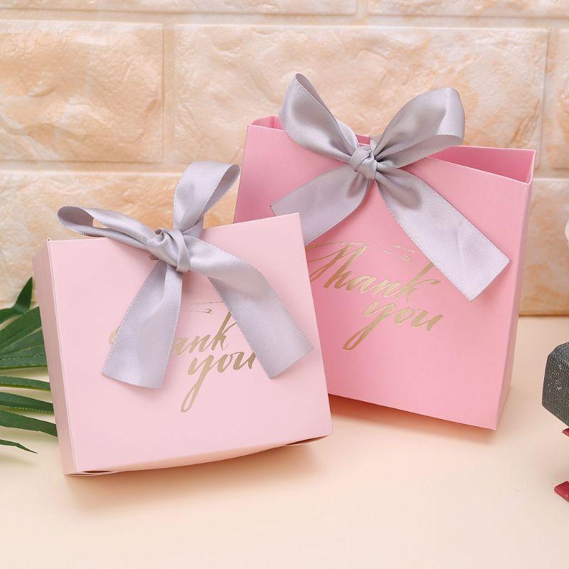 

2 Sizes 5Pcs Thank You Paper Candy Chocolate Cake Boxes Package Gift Bag Wedding Party Favors With Ribbon Gift Wrap Decoration1