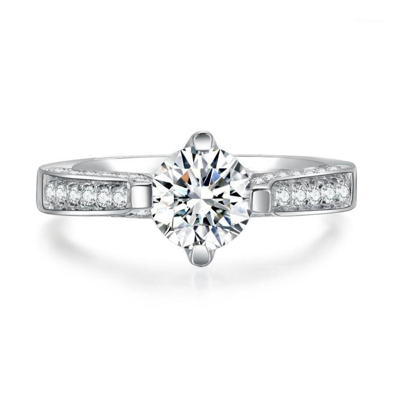 

Cluster Rings 925 Sterling Silver Jewelry 18KT White Gold Cover Hearts And Arrows Ring Super Brand Semi Mount 2CT Engagement Luxury S925, Golden;silver