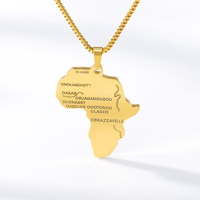 

Chains Hip Hop Africa Map Necklaces Men Punk Jewelry Stainless Steel Box Chain Ethnic Tribal Necklace Missionary Gift