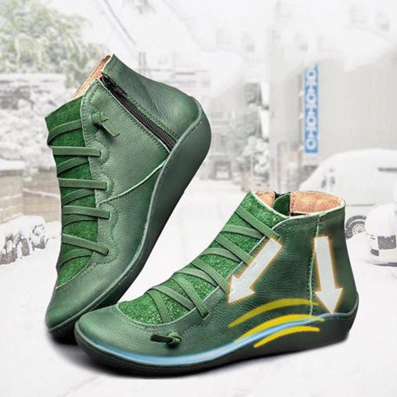 

Women Flat Heel Round Head Boots Casual Leather Retro Lace-up Boots Side Zipper Round Toe Shoe Woman Snow Chaussures Femme, Blue