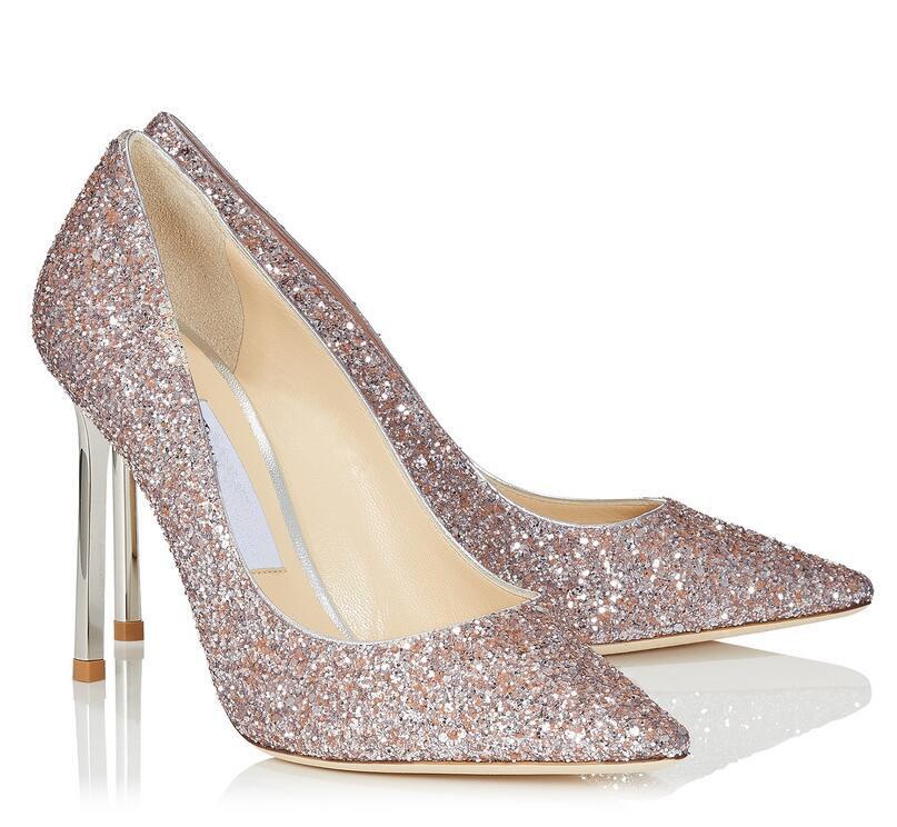 

Elegant Fashion Women Summer Dress Shoes Brands Gala Pumps Womens Pointed high heels in triple gradient glitter fabric Sexy JIMMies CHOOs Mx