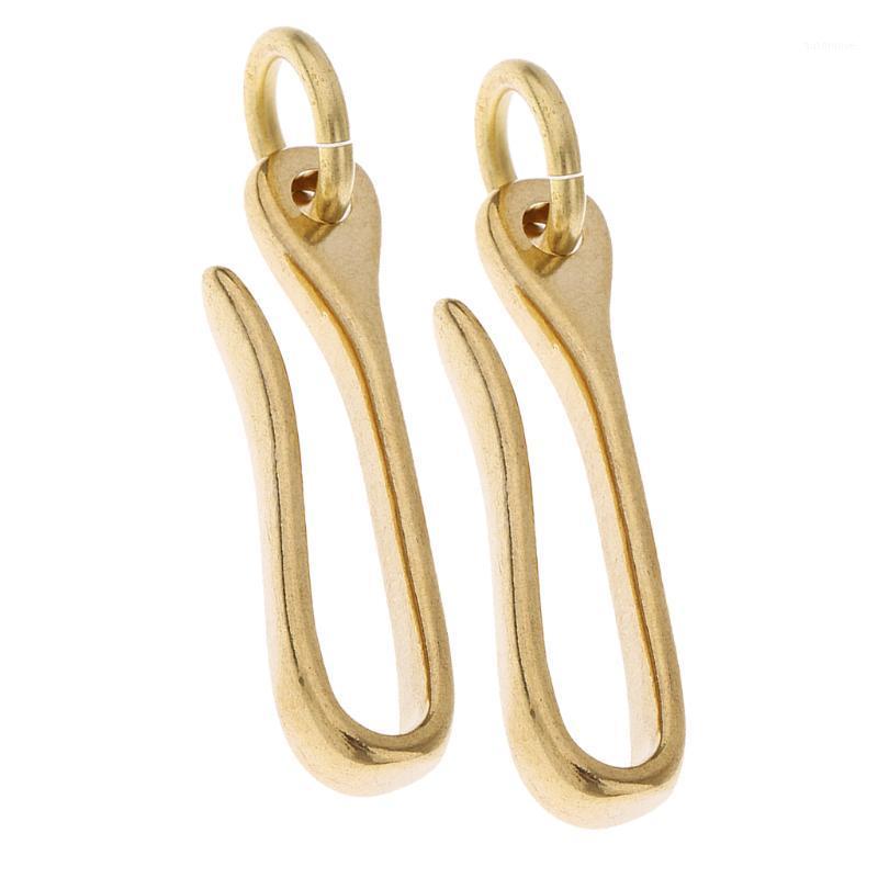

Pack of 2 Solid Brass Keychain Key Ring Belt U Hook Wallet Chain Fob Clip, S+L1