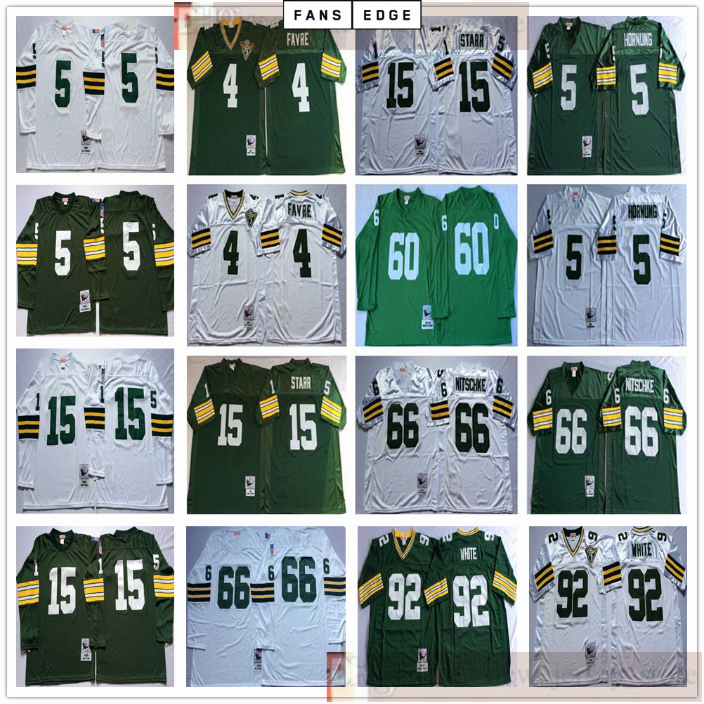 

NCAA Football Retro Vintage 92 Reggie White Jersey Sewn Ray Nitschke Bart Starr Paul Hornung Brett Favre Jerseys Men Geen White, As picture