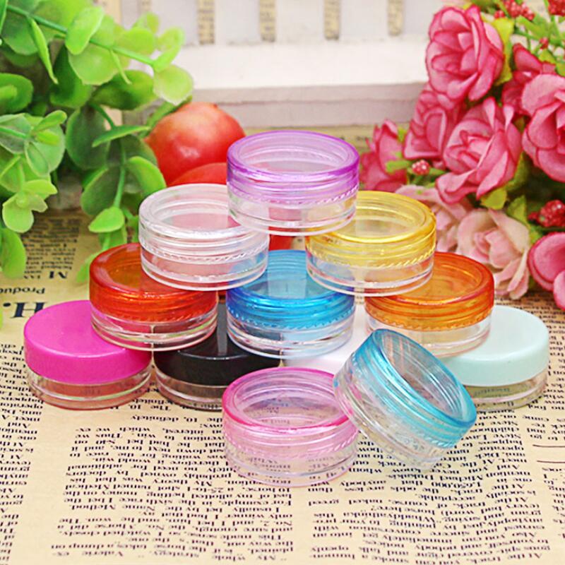 

Cosmetic Packaging Box Storage Boxes Bottle Wax Container Food Grade Plastic 3g/5g Small Round Bottom Cream Sample Bottles 11 Color, As description