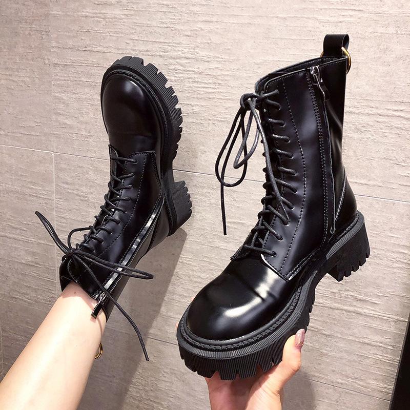 

Women Leather Boots Black Spring Fashion Shoes for Ladies Casual Boots PU Leather Waterproof Footwear Q10-441