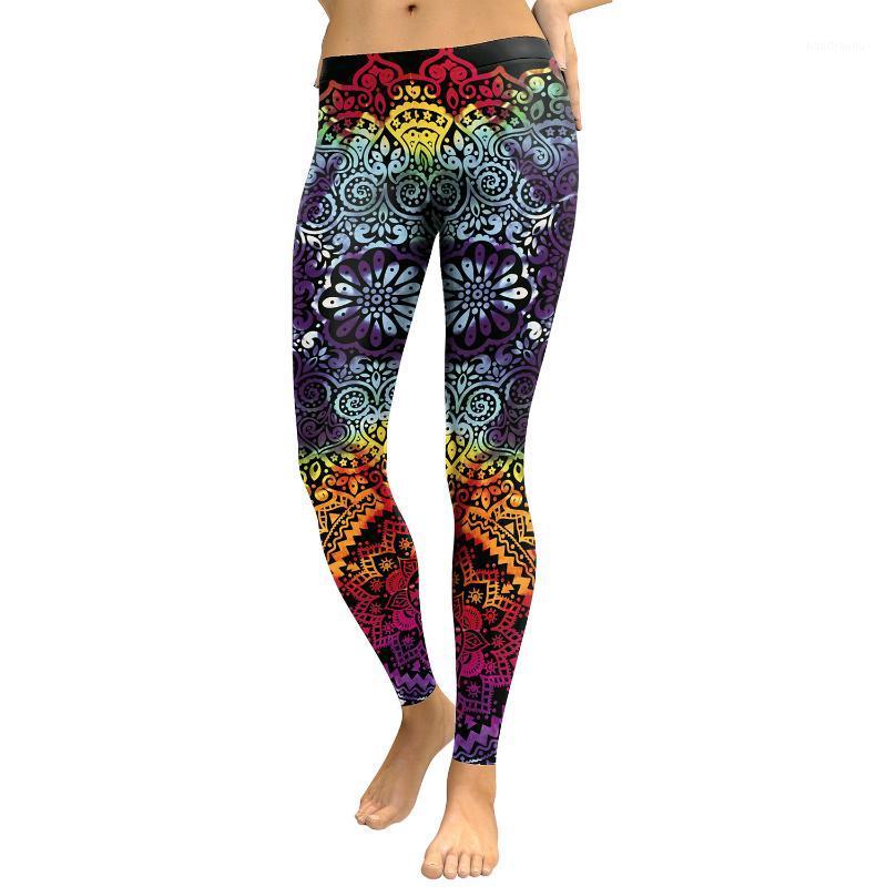 

JIGERJOGER 2020 Spring New Rainbow Dark purple 3d sublimation print Mandala Leggings Girls skinny compression tight running pant1, Black
