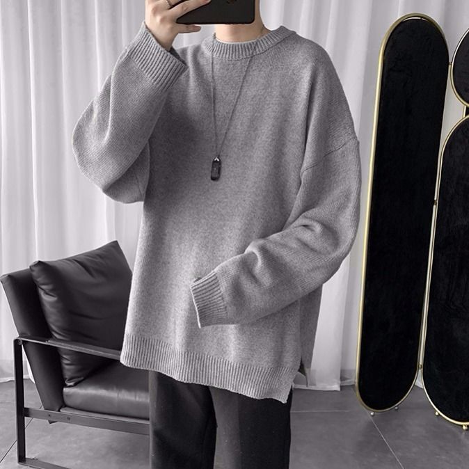 

Winter 2019 Korean version of Joker oversize solid color crew neck sweater sweater solid color Ins trend men's sweater kg-39, Apricot