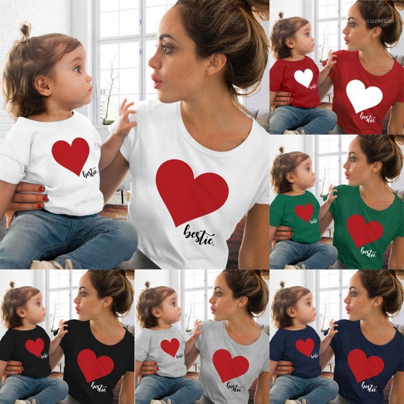 

DHL 100pcs Mother Daughter Matching family outfits T-shirt Women Kids Baby Girls soft cotton Heart print Tops1, Can choose color