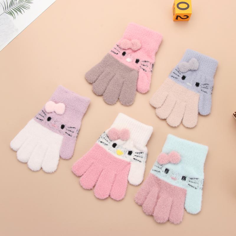 

Five Fingers Gloves Winter Knitted Children's 3-10 Years Warm Soft Wool Cartoons Kids Child Full Finger Baby Boys Girls Mittens