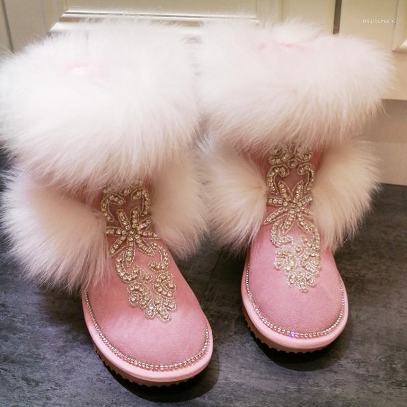 

Sestito Women Winter New Hair Warm Snow Boots Girls Shinning Rhinestone Slip-on Ankle Boots Ladies Round Toe Casual Flats1, Pink