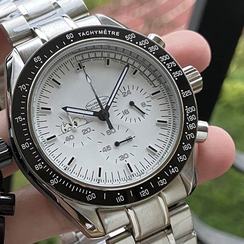 

NEW Hot Men Watches Quarz Steel Snoopy Movement Ceramic Wristwatches Watch Mens Chronograph Fabric Bezel Sliver Case VK Hqmmk, Slivery;brown