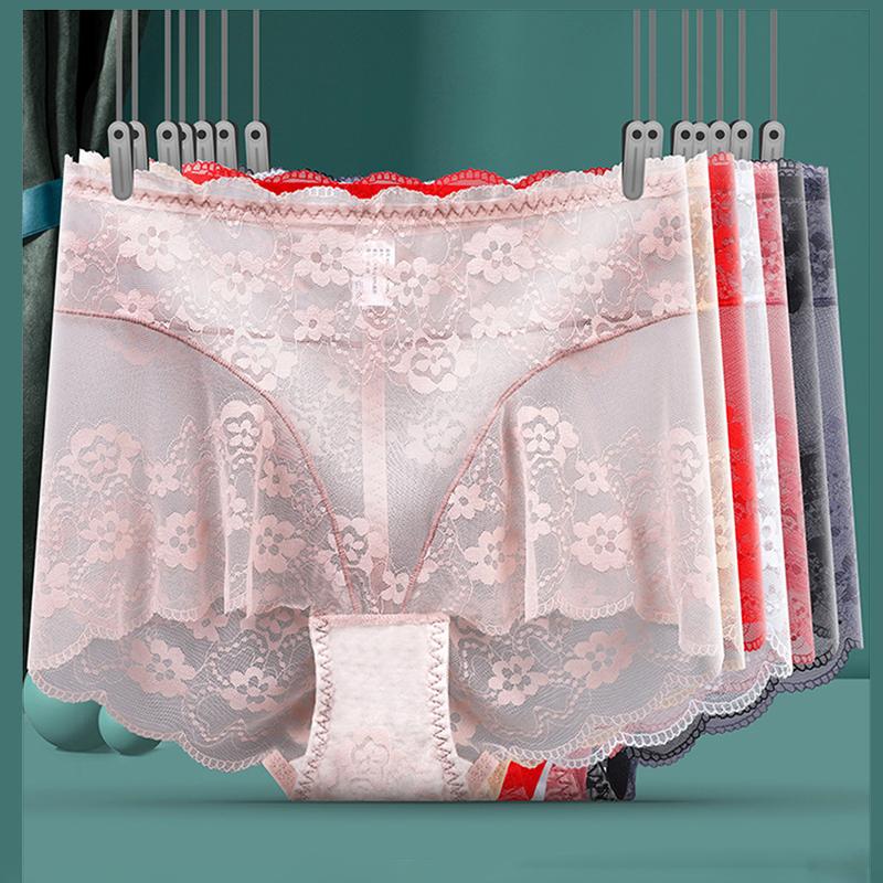 

Underpants Women Sexy Transparent Lace Floral Panties Ladies Underwear Large Size High Waist Briefs Intimates Comfort Lingerie, Beige