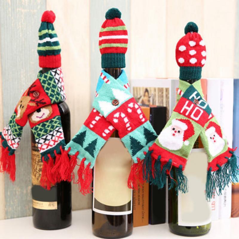 

Christmas Decoration Supplies Red Wine Bottle Cover Santa Scarf Hat Dinner Table Decoration Home Party Christmas artigos de nata1