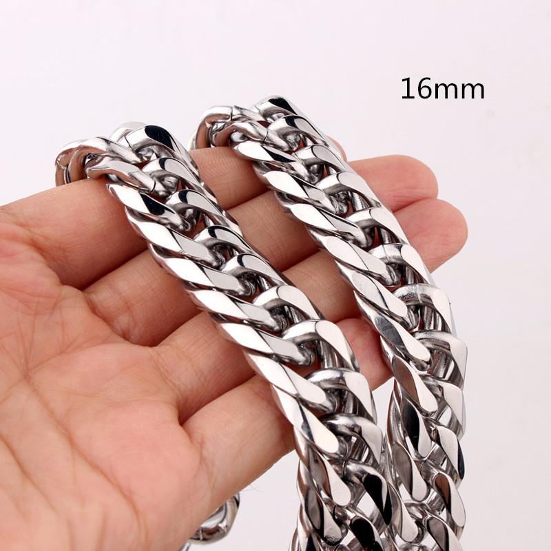 

16mm Wide Stainless Steel Double Curb Cuban Link Chain Necklace & Bracelet Jewelry for Men Women Best Christmas Gift 7-40inch
