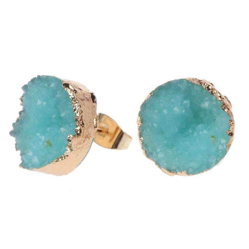 

Druzy Stone Stud Earrings Women Irregular Faux Quartz Geode Crystal Jewelry