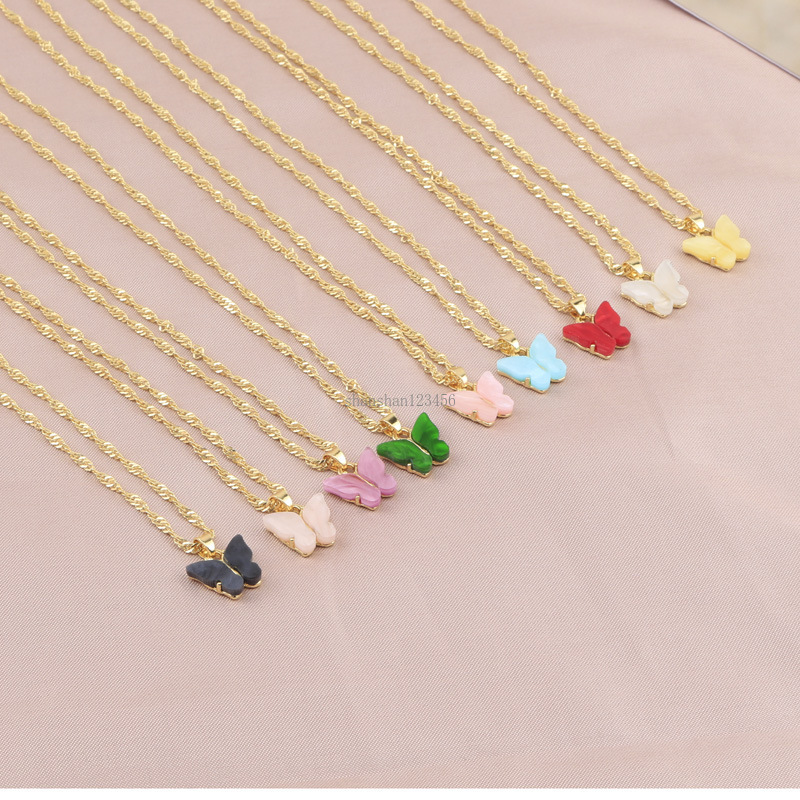 

Gold Butterfly necklace Acrylic butterfly pendant gold chains necklaces for women fashion jewelry gift will and sandy drop ship