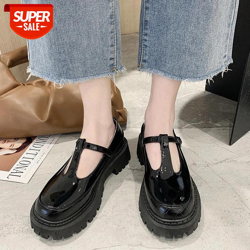 

Lucyever Fashion T-shaped Buckle Mary Janes Women Chunky Platform Square Heels Shoes Woman Round Toe Patent Leather Lolita Shoes #Et85, Beige