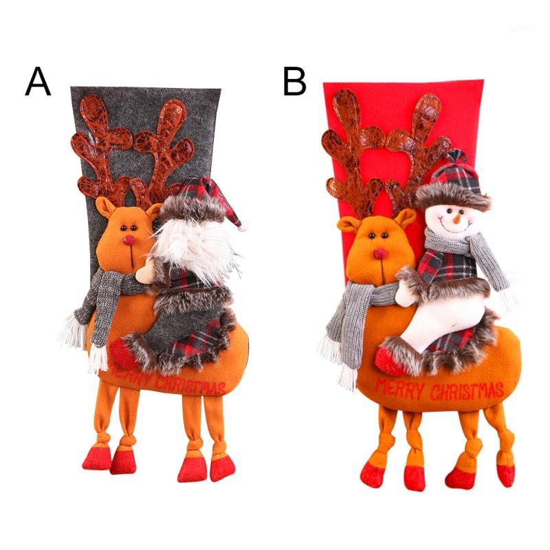 

Snowman Riding Deer Christmas Socks Pendant Christmas Gift Bag Tree Decoration #1