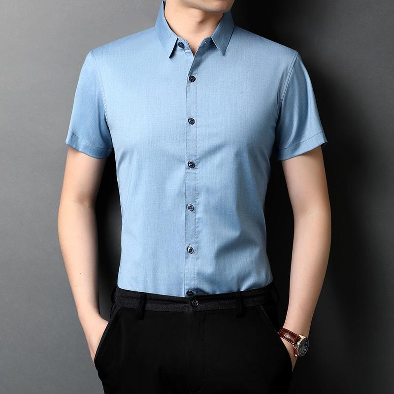 

Vogue Plus Size Shirt Men Short Sleeve Button Up Collar Shirt Summer Office Social Business Formal Blue Dress Shirts Boy Xxxl, Black