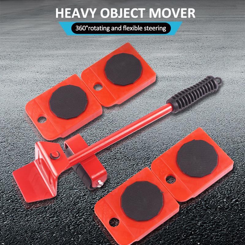 

5Pcs Furniture Mover Tool Transport Lifter Set Heavy Stuffs Moving Wheeled Roller Bar Household Hand Tools Professional Sets