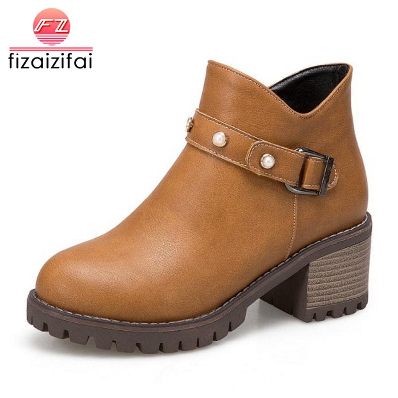 

Coolcept Women High Heel Ankle Boots Round Toe Zipper Buckle Short Boots Winter Fur Warm Shoes Women Footwear Size 34-43, Black