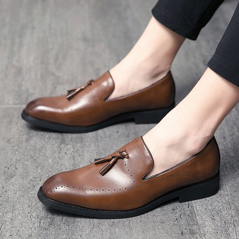 

Mens Leather Loafers with Bow Tie Black Brown Casual Leather Men Dress Shoes Slip On Wedding Party Formal Shoes big size 48 #U84p