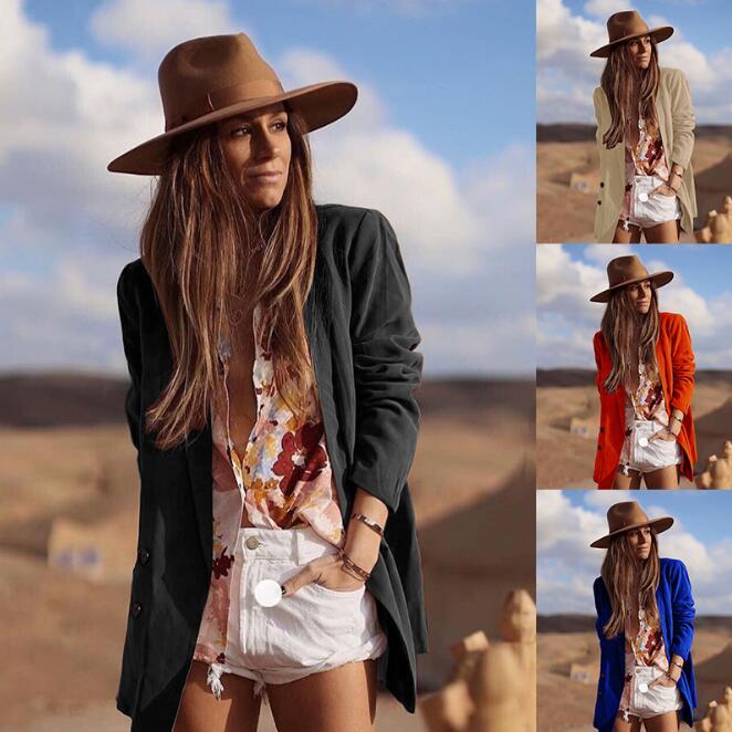 

European and American autumn and winter women' casual small suit long-sleeved button loose top, Black