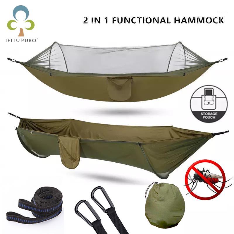 

2020 Camping Hammock with Mosquito Net -Up Light Portable Outdoor Parachute Hammocks Swing Sleeping Hammock Camping Stuff ZXH1