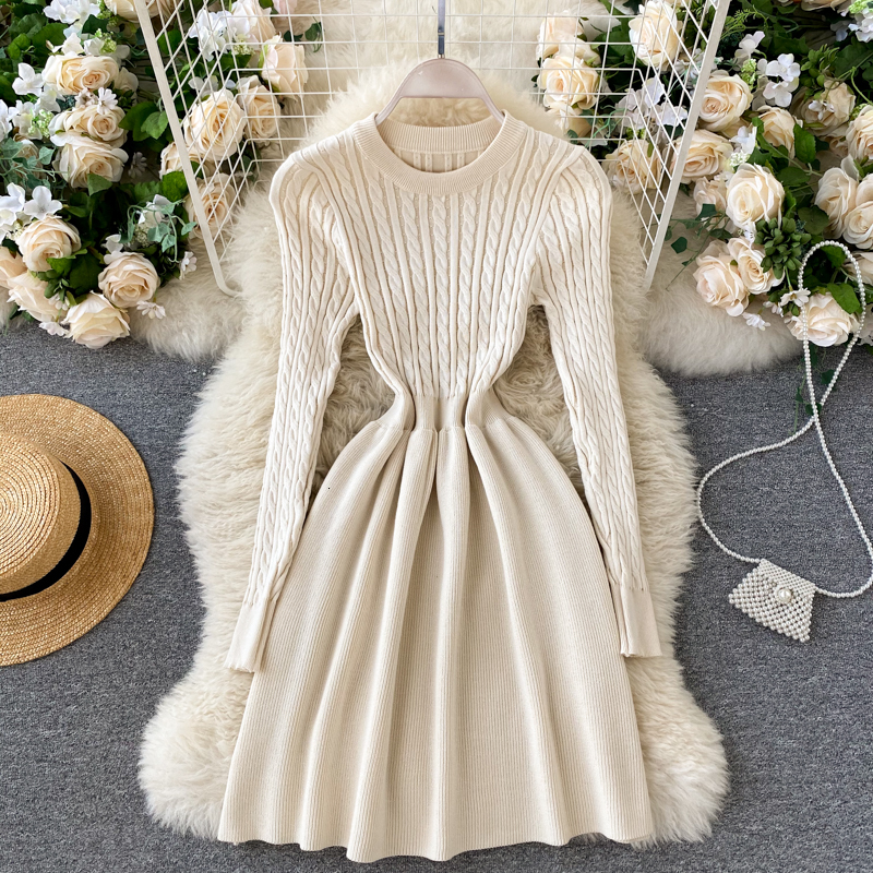 

2021 New female knitted winter elastic fashion long line elegant warm dress in sweater B45M, Black