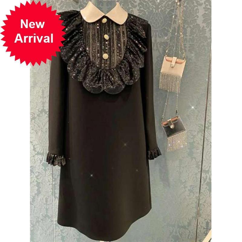 

Lantejoulas 2021 New Ruffles Lapela Black Collar Mini Dressed in Design -autumn New A-line Long Vintage Party Clothes 2QF9, Blue