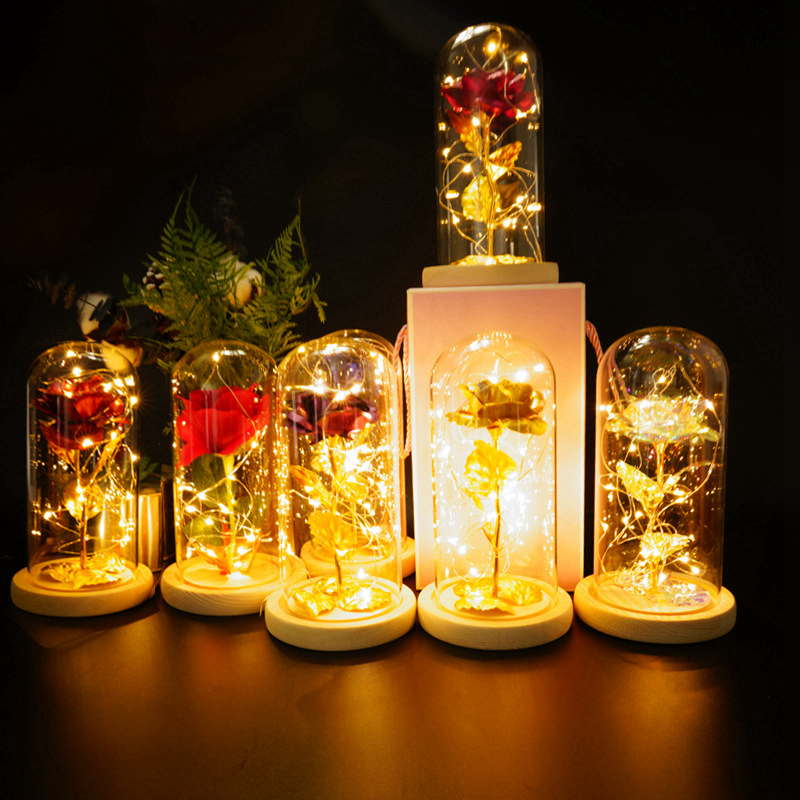 

LED Eternal Rose Glass Dome Gold Foil Flower Party Favor Forever Rose Fairy String Lights New Year Valentine'S Day Wedding Gift Girlfriend Lover wzg TL1437