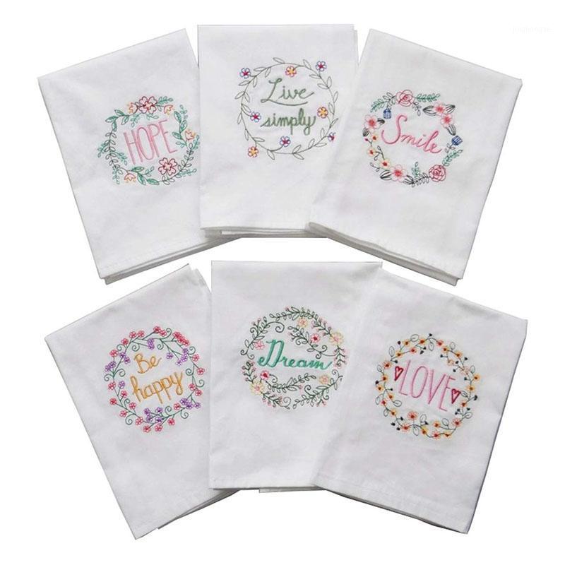 

Embroidery Dinner Cloth Napkin Cotton Style Table Linen with Flower Embroidery, Kitchen Tableware Towel for Wedding Party Bi1, White