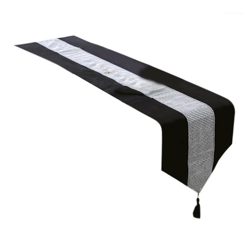 

Wedding Tassel Modern Sequin Rhinestone Stylish Table Runner Shimmer Rhinestone Fabric Classic Diamond Strip Mat1, Black