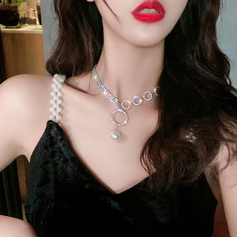 

Vintage Necklaces For Women Fashion Big Pearl Knot Rhinestone Chain Necklace 2020 NEW Wedding Party Choker Girl Jewelry 047