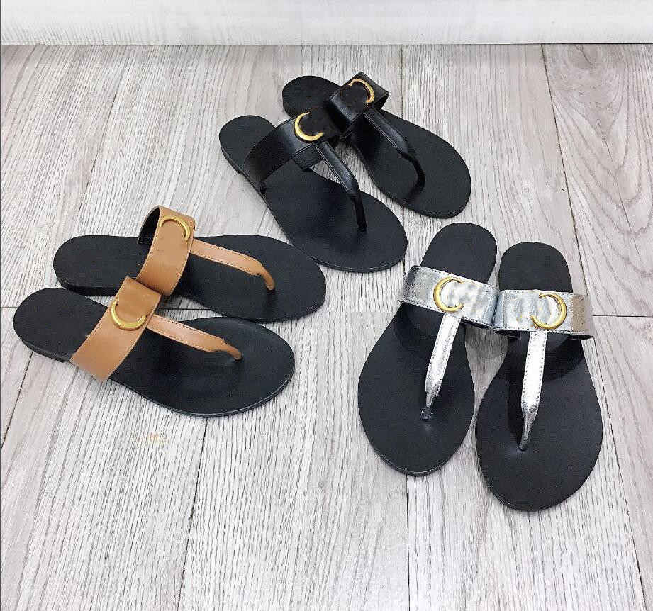 

High Quality Designer Slippers slides sandals Summer Flats Sexy real leather platform Shoes Ladies Beach shoe35-42, Black