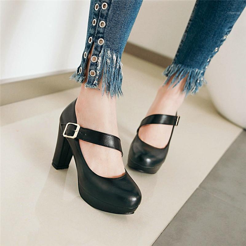 

YMECHIC 2021 Autumn Summer Platform Mary Jane Womens Shoes Large Sizes Buckle Block Heel High Heels Dress Ladies Shoes Pumps1, Black
