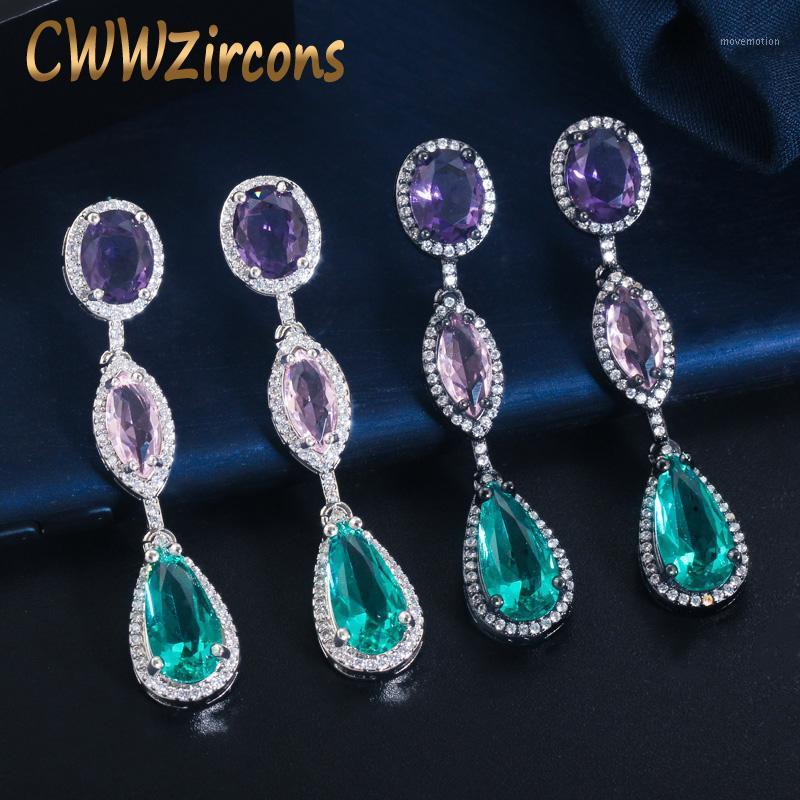

CWWZircons Brazilian Black Gold Color Blue CZ Crystal Long Water Drop Earrings 2020 New Fashion Ladies Boho Party Jewelry CZ7641