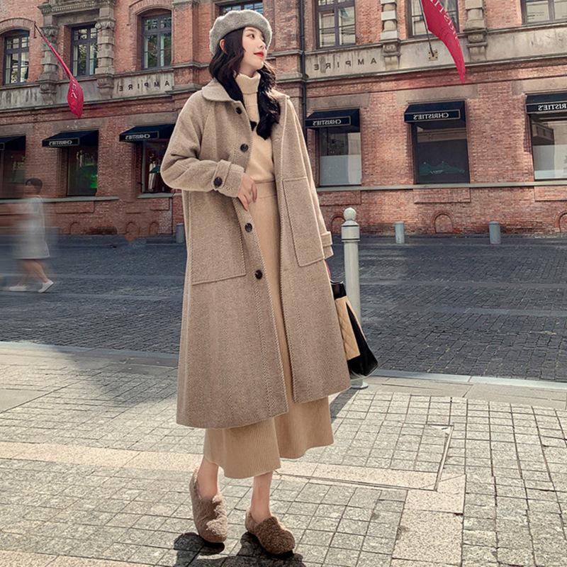 

Fashion Wide-waisted Solid Woolen Winter Coats Single Breasted Wool Coat and Jacket Pockets Women Winter Coat Wool 2020, Camel