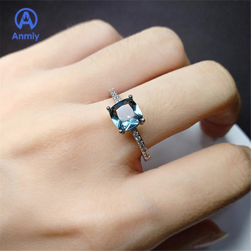 

Anmiy Wihs Straight Color Treasure Four Claw Blue Stone Couple Engagement Square Ring Charming On Party As A Queen