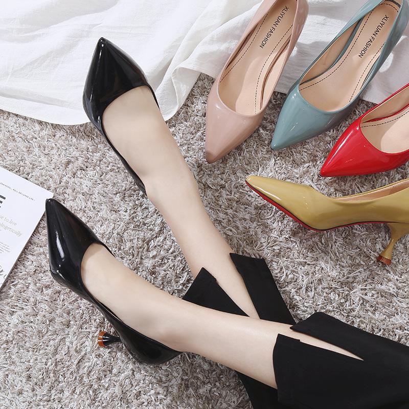 

New European and American pointed fashion high-heeled shoes women simple and easy-to-wear wine cup with shallow single shoes, Black