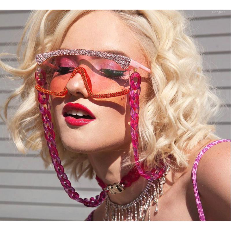 

Sunglasses Oversized Goggle Women 2021 One Piece Diamond Rhinestone Square Men Eyewear UV NX1