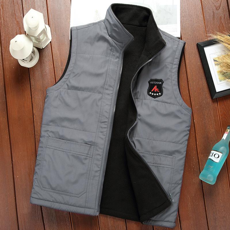 

Men's Double-sided Fleece Vest Jackets Autumn Winter Adults Leisure Waistcoat Multipockets Sportswear Big Size -5XL, Black