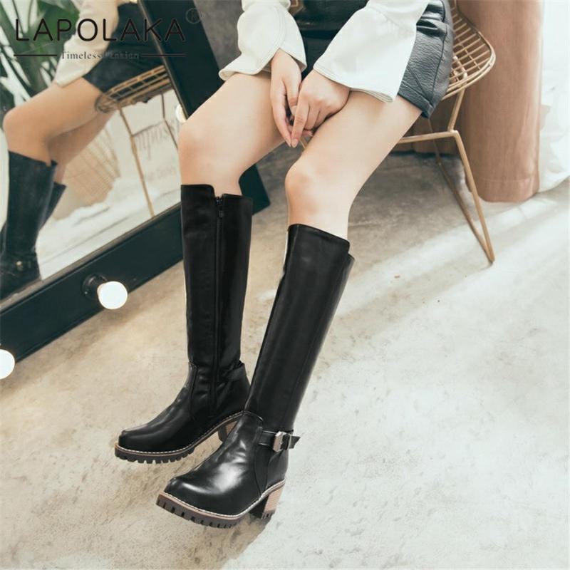 

Lapolaka 2021 Brand New Wholesale Zipper Mid Calf Boots Woman Shoes High Heels Lady Boot Fashion Buckle Office Shoes Ladies, Brown thin fur