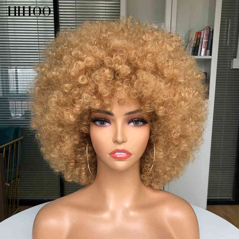 

Hair Synthetic Wigs Cosplay Short Hair Afro Kinky Curly Wig with Bangs Women's Cosplay Blonde Pink Synthetic Halloween Black Blue Red Brown 220225, 33 27