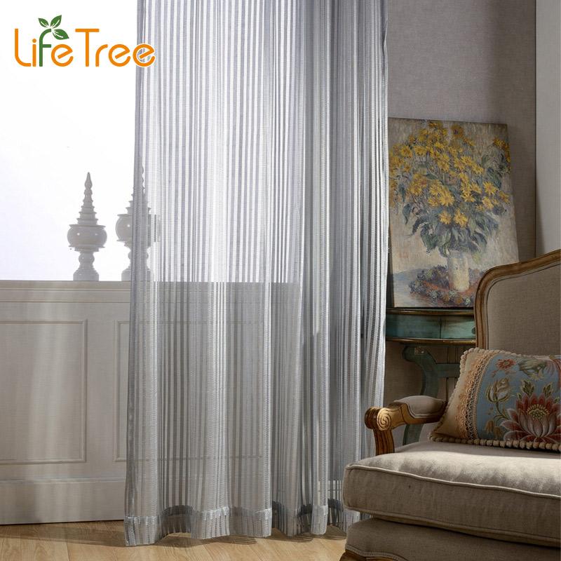 

Grey Stripe Tulle Curtains For Bedroom Modern Voile Curtains In Living Room Window Sheer Custom Made