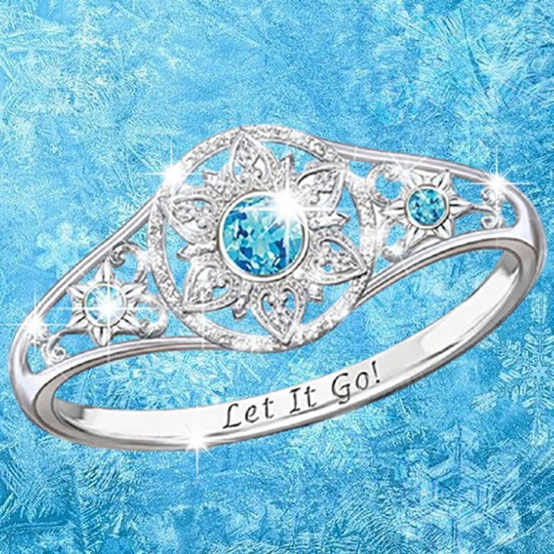

2021 Hot New Fashion Blue Gemstone Letter SUNFLOWER Ring Proposal Engagement Wedding Anniversary Let It Go Ring