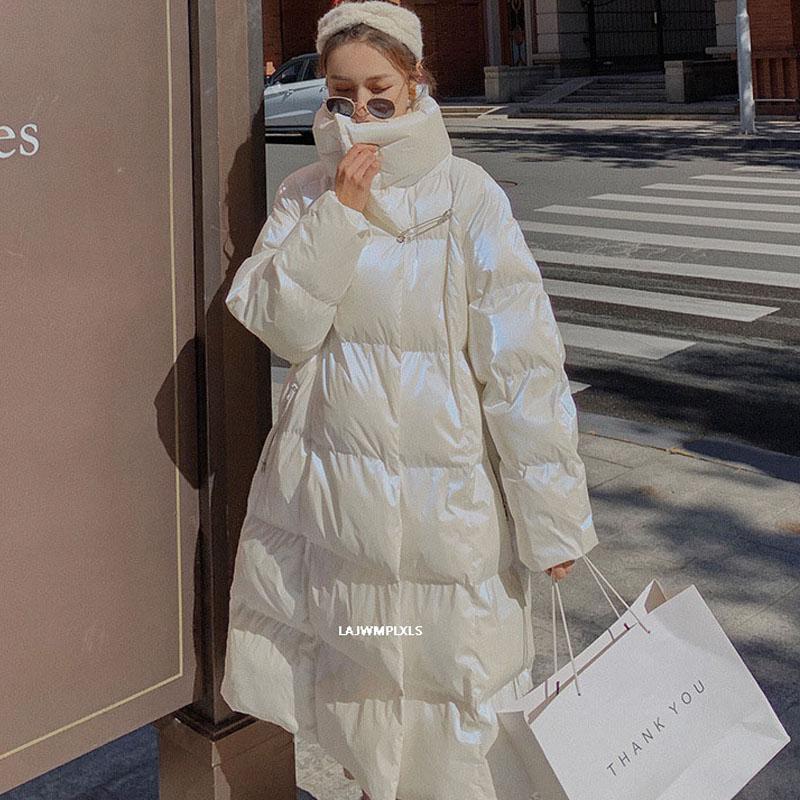 

2020 Oversize Winter Women' Coat Warm Waterproof Glossy Parka Women Plus Size Harajuku Long Women' Down cotton Jacket MY88, White