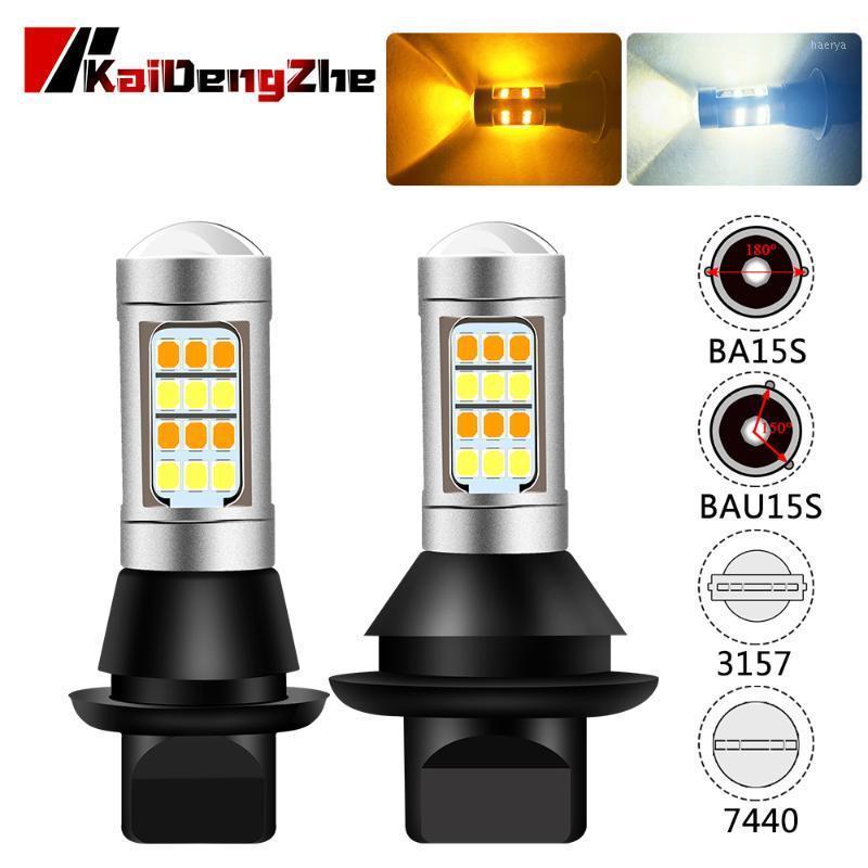 

2PCS Dual Color Led Bulb 1156 BA15S BAU15S 3157 7440 White Amber Auto Turn Signal Light DRL Switchback 42SMD Error Free Canbus1, As pic